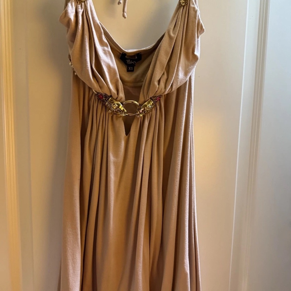 Sky Cream Maxi Dress with Gold Chain Detail